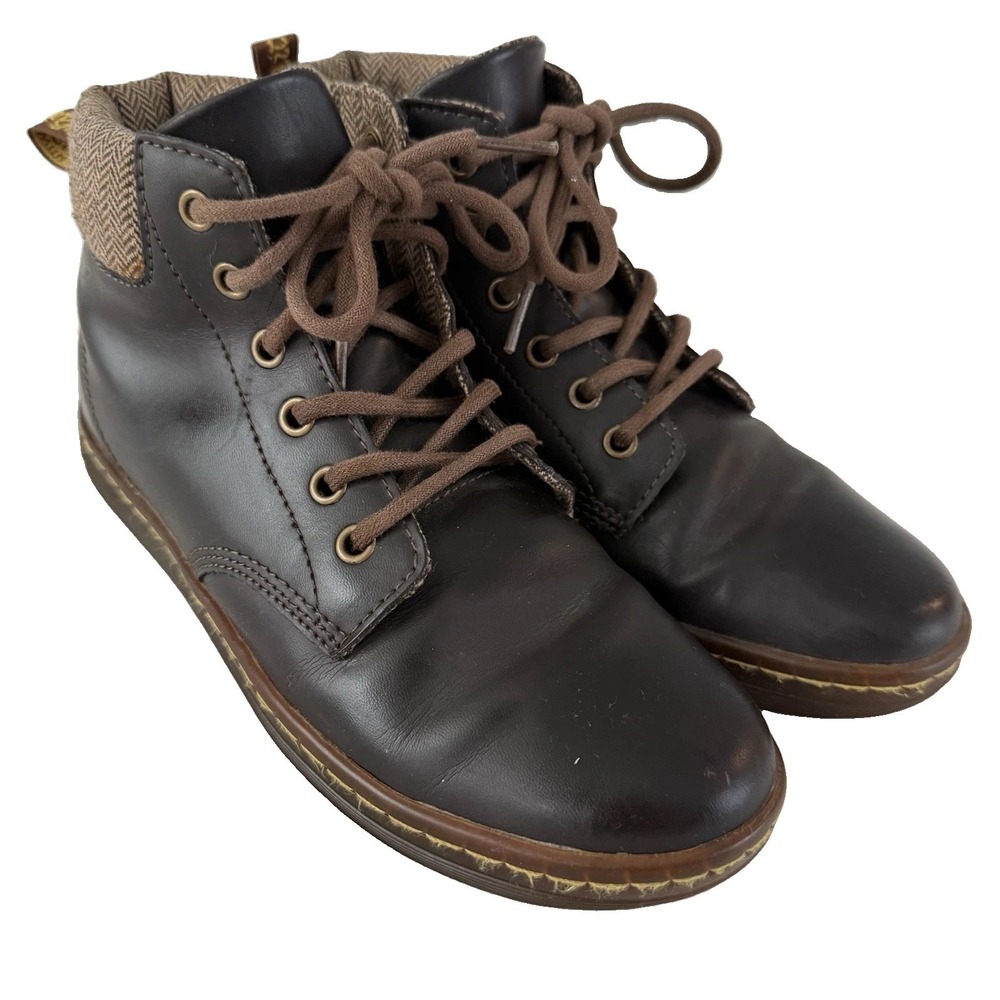 Dr. Martens Maelly Boots Womens Sz 8 Combat Brown Leather Herringbone Tweed